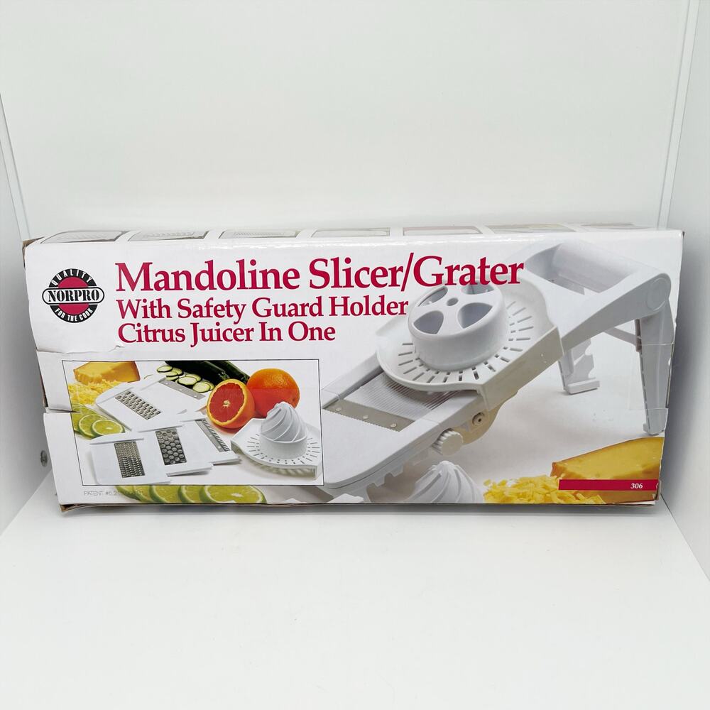 NEW Norpro Mandoline Slicer/Grater w/ Safety Guard Holder & Citrus Juicer in One